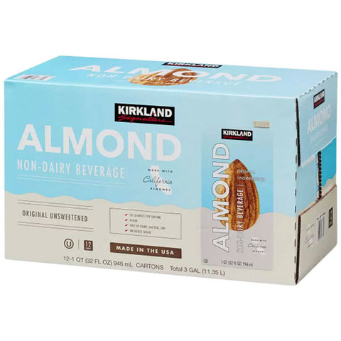 Kirkland Signature Almond Milk, Original, Unsweetened, 1 qt, 12 Count