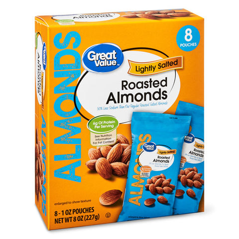 Great Value Lightly Salted Roasted Almonds, 1 oz, 8 Count