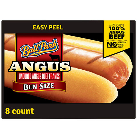 Ball Park Angus Beef Hot Dogs, Bun Size, 8 Count