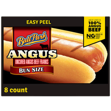 Ball Park Angus Beef Hot Dogs, Bun Size, 8 Count