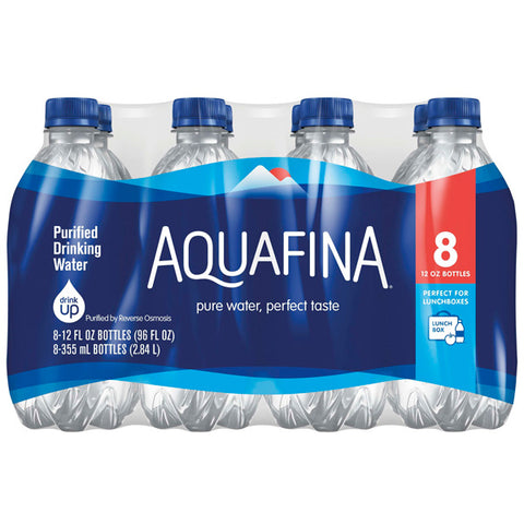 Aquafina Purified Water, 12 oz Bottles, 8 Count