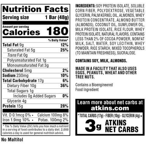 Atkins Protein-Rich Meal Bar, Chocolate Almond Caramel, Keto Friendly, 5 Count