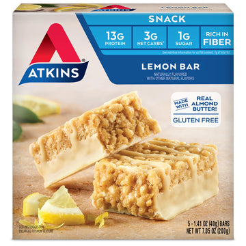 Atkins Gluten Free Snack Bar, Lemon Bar, Keto Friendly, 5 Count