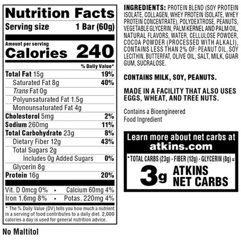 Atkins Meal Bar, Chocolate Peanut Butter Bar, 5 Count