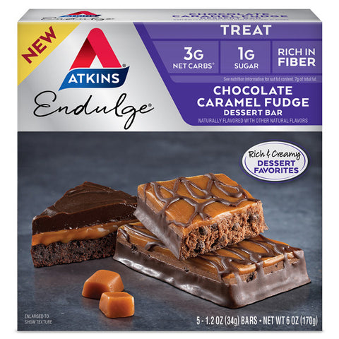 Atkins Endulge, Chocolate Caramel Fudge Dessert Bar, Keto Friendly, 5 Count