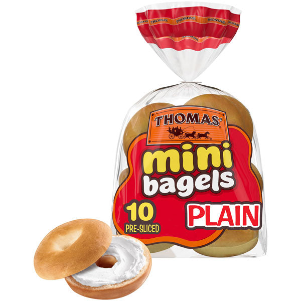 Thomas' Plain Pre Sliced Mini Bagels, 10 Count