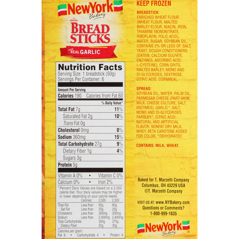 New York Bakery Original Bread Sticks with Real Garlic, 6 Count