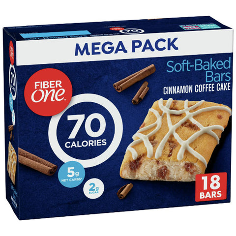 Fiber One Brownies, Cinnamon Coffee Cake, 70 Calorie Bar, 18 Count