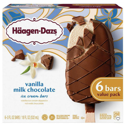 Haagen Dazs Vanilla Milk Chocolate Ice Cream Bars, Value Pack, 6 Ct