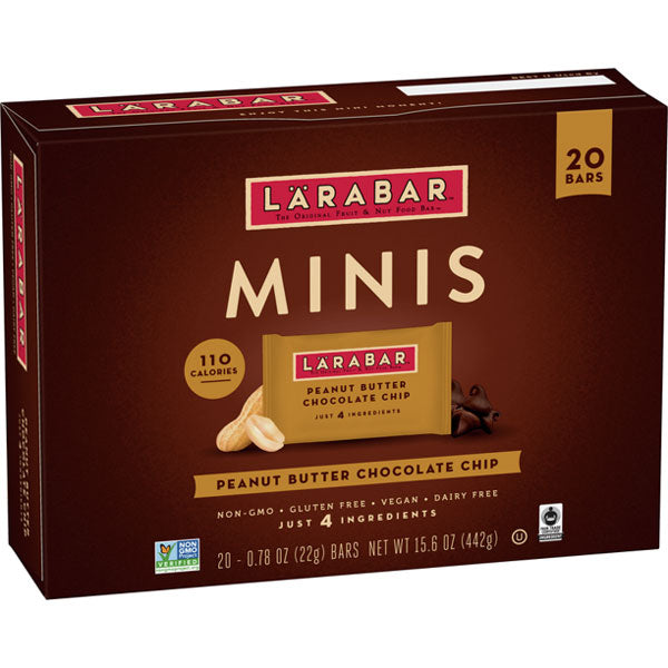 Larabar Peanut Butter Chocolate Chip Minis, Gluten Free Vegan Bars, 20 Count
