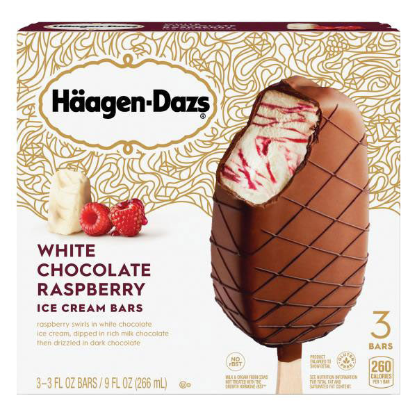 Haagen Dazs White Chocolate Raspberry Ice Cream Bars, 3 Ct