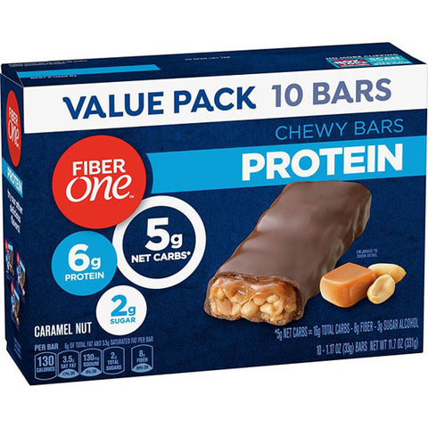 Fiber One Chewy Caramel Nut Protein Snack Bars, Value Pack, 10 Count