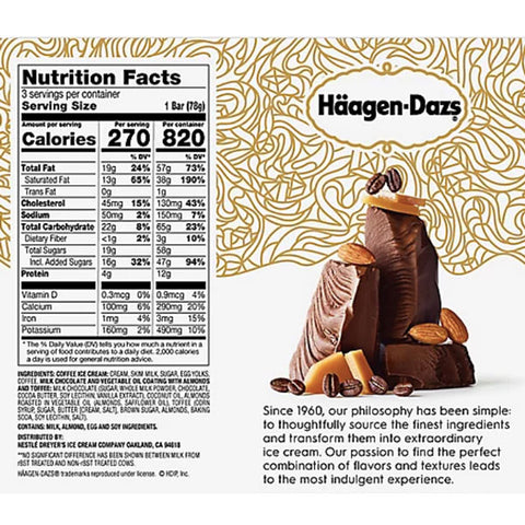 Haagen Dazs Ice Cream Bars, Coffee Almond Toffee Crunch, 3 Ct