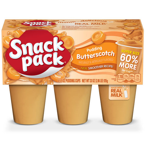 Snack Pack Butterscotch Pudding Cups, Super Size, 5.5 Oz, 6 Pack