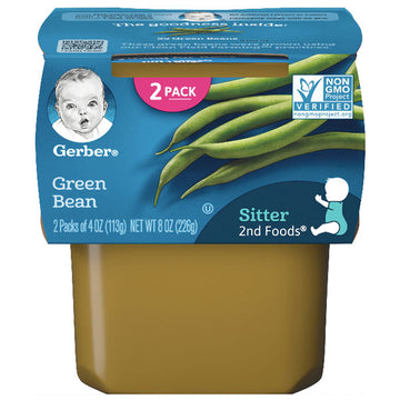 Gerber 2nd Foods Baby Food Green Bean, 4oz, 2 Ct
