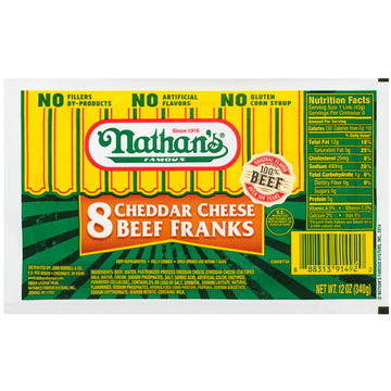 Nathan's Cheddar Cheese All Beef Hot Dogs, 11 oz, 8 Count