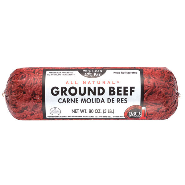 All Natural 73% Lean/27% Fat Ground Beef Roll, 5 lb