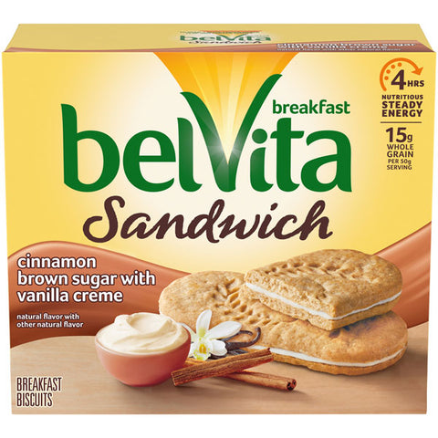 BelVita Breakfast Biscuits, Cinnamon Brown Sugar & Vanilla Creme Sandwich, 5 Ct