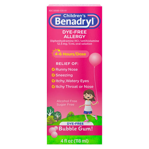 Children's Benadryl Dye-Free Allergy Liquid, Bubble Gum, 4 fl. oz