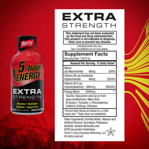 5 Hour Energy Energy Shot, Berry, Extra Strength, 6 Pack