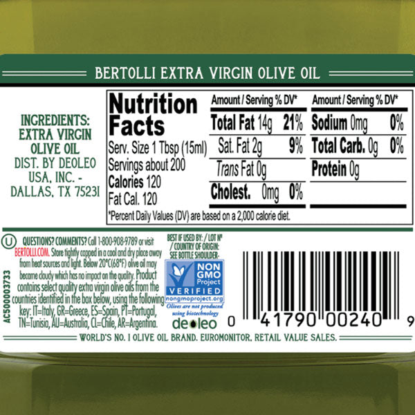 Bertolli Extra Virgin Olive Oil, 101 fl oz - Water Butlers