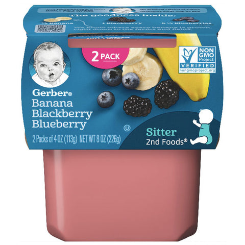 Gerber 2nd Foods Baby Food Banana Blackberry Blueberry, 4oz, 2 Ct