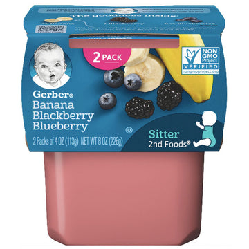 Gerber 2nd Foods Baby Food Banana Blackberry Blueberry, 4oz, 2 Ct