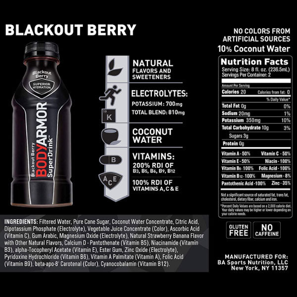 BodyArmor Sports Drink, Blackout Berry, 16 Fl. oz. - Water Butlers