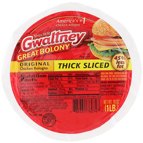 Gwaltney Thick Sliced Chicken Bologna, 16 oz