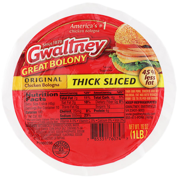 Gwaltney Thick Sliced Chicken Bologna, 16 oz