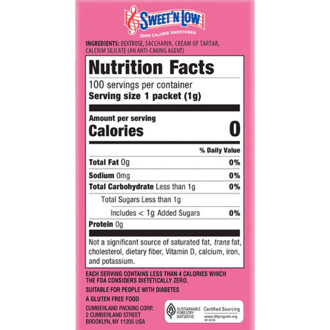 Sweet'N Low Zero Calorie Sweetener, 100 Count