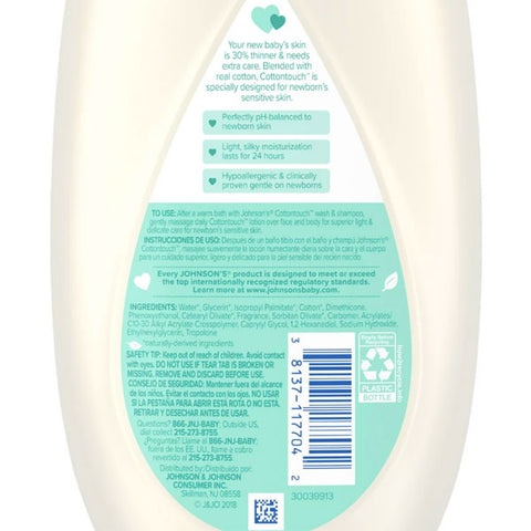 Johnson's CottonTouch Newborn Baby Face and Body Lotion, 13.6 fl oz