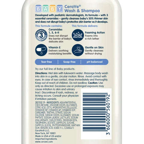 CeraVe Baby Wash & Shampoo, Tear Free baby Soap for Sensitive baby, 8 fl oz