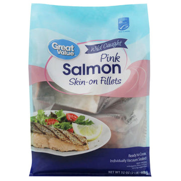 Great Value Frozen Wild Caught Pink Salmon Skin-on Fillets, 2 lb