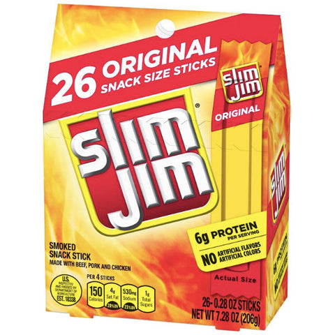 Slim Jim 26 ct, Original Smoked Snack Size Sticks, .28 oz