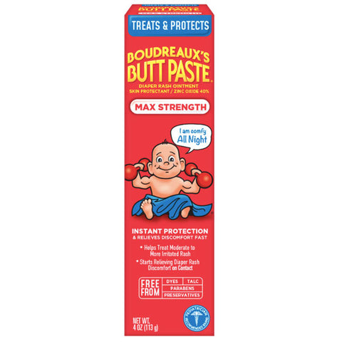 Boudreaux's Butt Paste Maximum Strength Diaper Rash Cream, Ointment for Baby, 4 oz