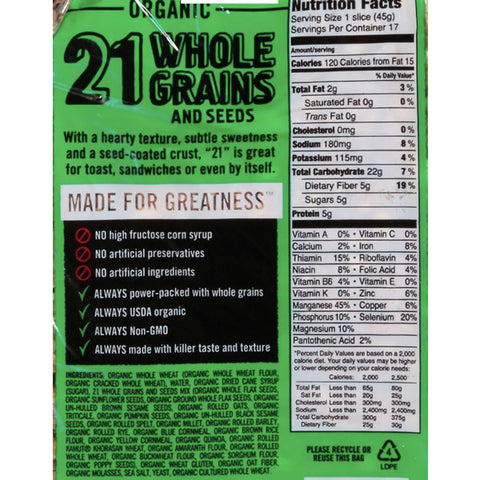 Dave's Killer Bread® 21 Whole Grains and Seeds Organic Bread 27 oz. - Water Butlers