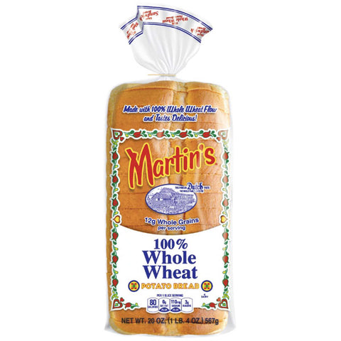 Martin's Potato 100% Whole Wheat Bread Loaf, 20 oz, 16 Count