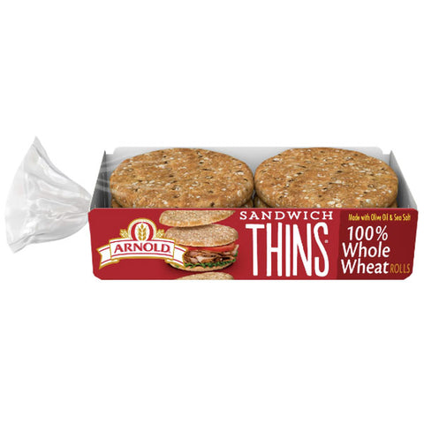 Arnold 100% Whole Wheat Sandwich Thins, 6 Rolls