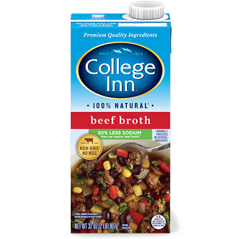 College Inn 100% Natural Beef Broth, Less Sodium, 32 Oz