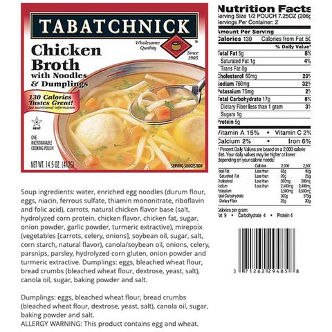 Tabatchnick Chicken Broth with Noodles & Dumplings, 15 oz - Water Butlers