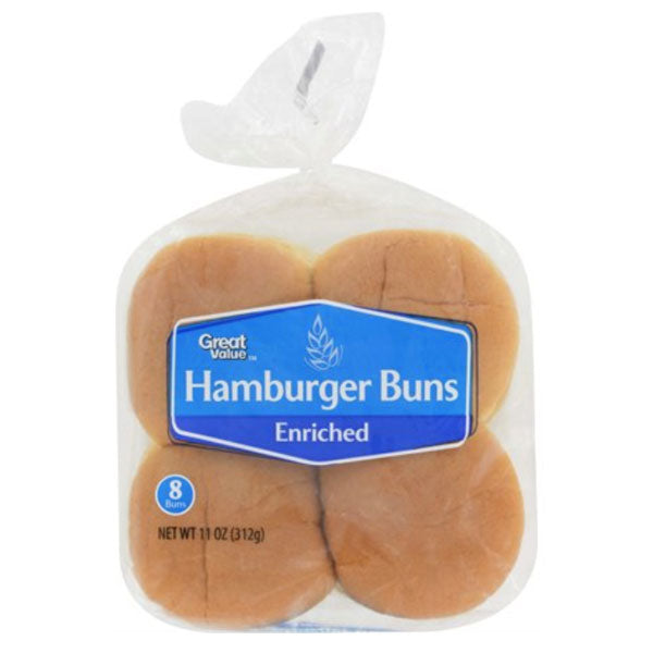 Great Value White Hamburger Buns, 11 oz, 8 count - Water Butlers