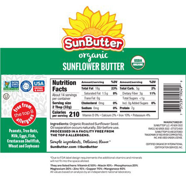 SunButter Organic Sunflower Butter, 16 oz