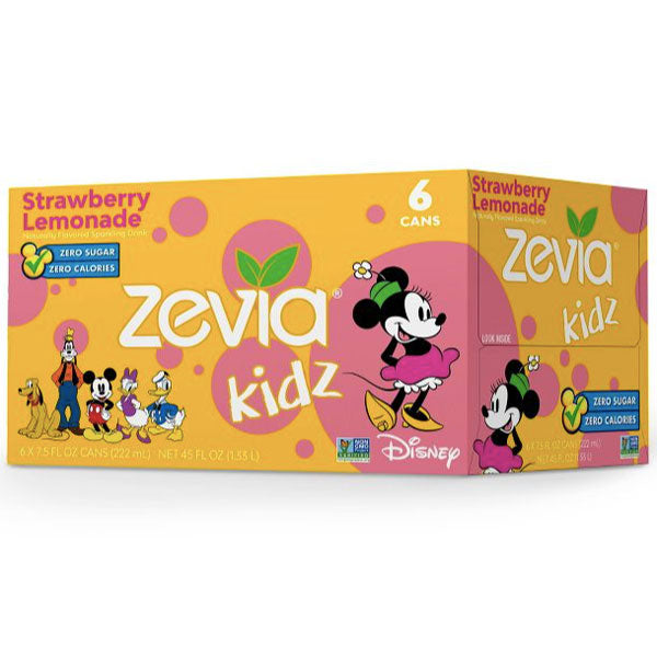 Zevia Disney Kidz Strawberry Lemonade Zero Calorie Soda, 7.5 fl oz Cans, 6 Count