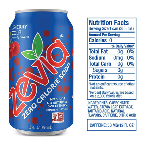 Zevia Cherry Cola Zero Calorie Soda, 12 fl oz, 8 Count