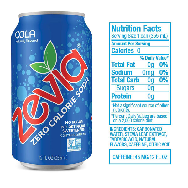 Zevia Cola Zero Calorie Soda, 12 fl oz, 8 Count