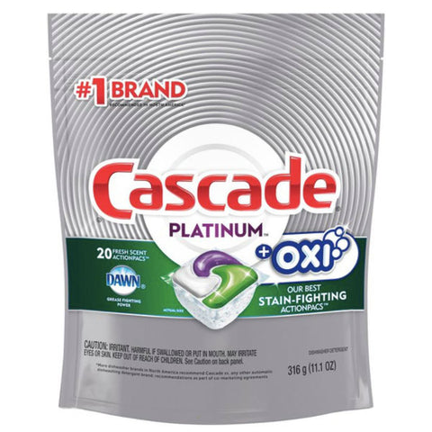 Cascade ActionPacs + Oxi, Dishwasher Detergent, Fresh Scent, 20 Ct