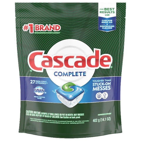 Cascade Complete ActionPacs, Dishwasher Detergent, Fresh Scent, 27 Ct