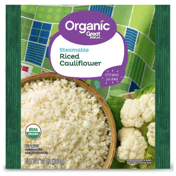Great Value Organic Steamable Riced Cauliflower, 10 oz - Water Butlers