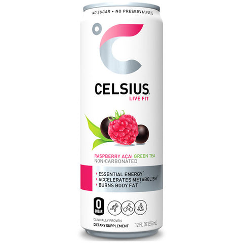 Celsius Essential Energy Drink, Raspberry Acai Green Tea, 12 Fl Oz